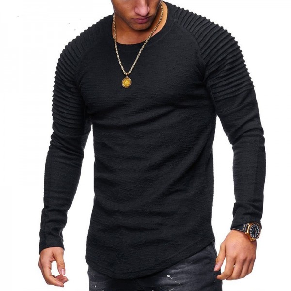 New Men's Brand O-Neck Irregular T-shirts Tees Male Casual Long Sleeve T shirt Slim Fit Fitness Gyms T-shirts