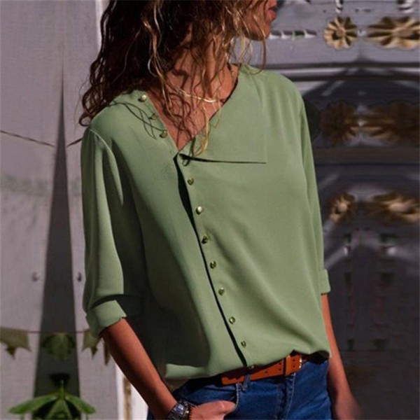 Women Casual Solid Long Sleeve Blouse Lapel Shirt blouse shirt women irregular collar Regular chemise femme 2018 