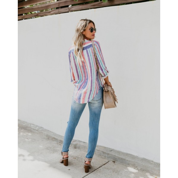 Fashion Womens Long Sleeve Harajuku Shirt Colours Rainbow Striped Blouse Casual Summer vintage Fashion Womens Long Sleeve Harajuku Shirt Colours Rainbow Striped Blouse Casual Summer vintage