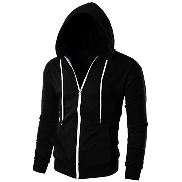 Mens Slim Fit Long Sleeve Lightweight Zip-up Hoodie