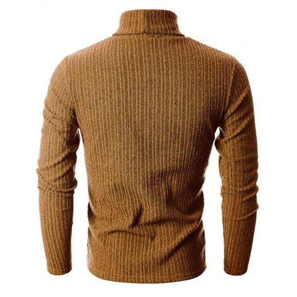 Mens Slim Fit Wide Ribbed Cotton Blend Turtleneck Pullover