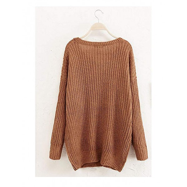 Women's Fashion Oversized Knitted Crewneck Casual Pullovers Sweater