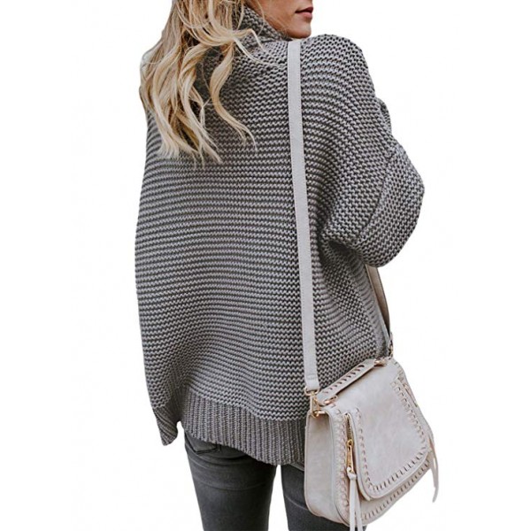 Womens Turtleneck Long Sleeve Chunky Knit Pullover Sweater