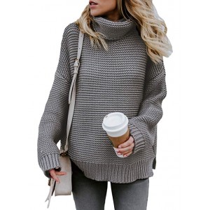 Womens Turtleneck Long Sleeve Chunky Kni...