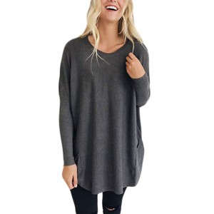 Women's Pockets Long Sleeve Round Neck P...
