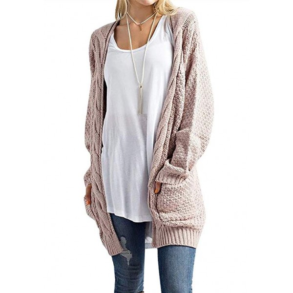 Womens Loose Open Front Long Sleeve Solid Color Knit Cardigans with Two Packets