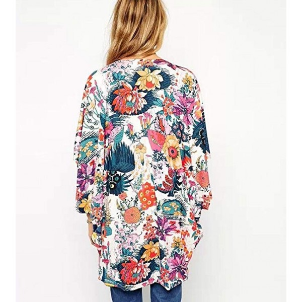Women's Sheer Chiffon Blouse Loose Tops Kimono Floral Print Cardigan