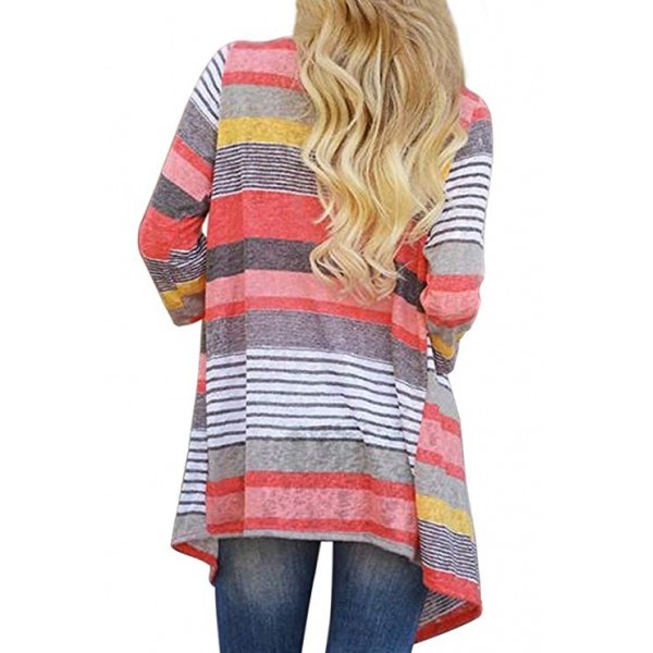 Women's 3/4 Sleeve Cardigans Striped Printed Open Front Draped Kimono Loose Cardigan