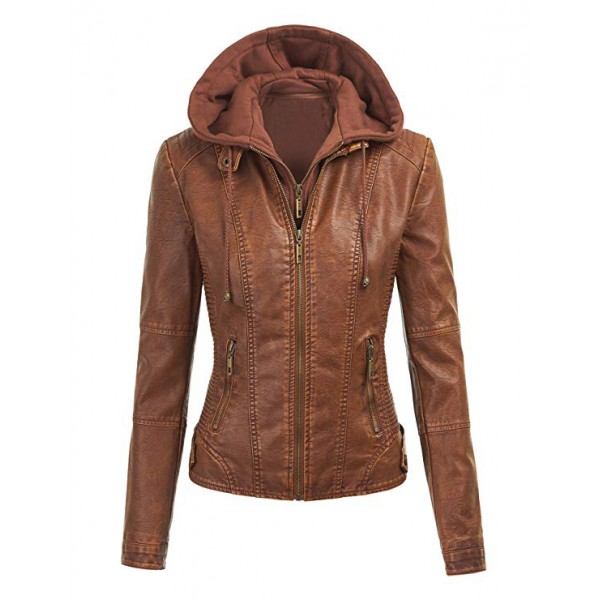 Womens Hooded Faux leather Jacket