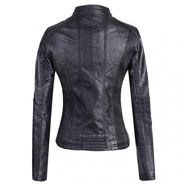 Women's Lightweight Slim Faux Leather Motorcycle Biker Zip Up Jacket Coat
