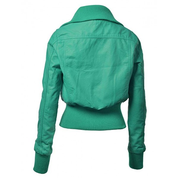 Womens Edgy Faux Leather Zip Up Bomber Jacket with Front Pockets