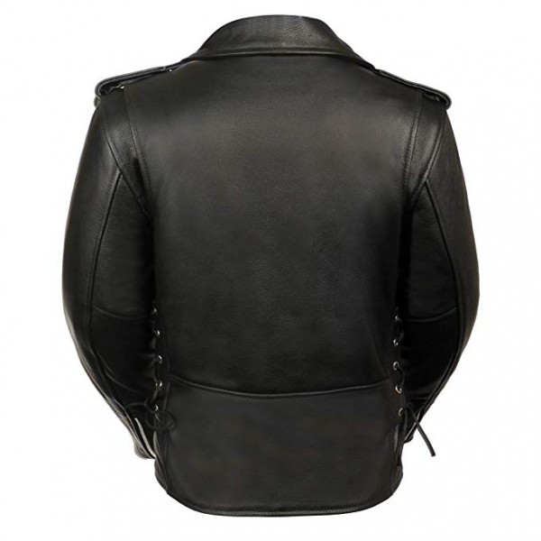 Ladies Black Classic MC Premium Leather Jacket-Side Laces