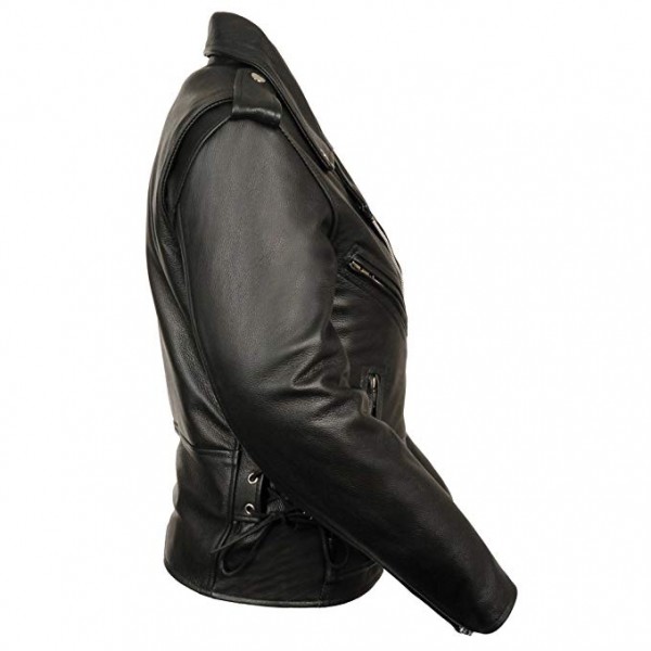 Ladies Black Classic MC Premium Leather Jacket-Side Laces