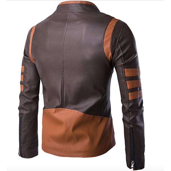 Men Vintage Faux Leather Motorcycle Jacket Brown