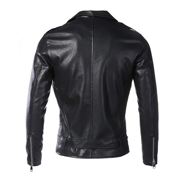 Men's Classic Faux-Leather Biker Zipper Jacket Coat
