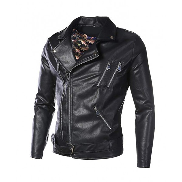 Men's Classic Faux-Leather Biker Zipper ...